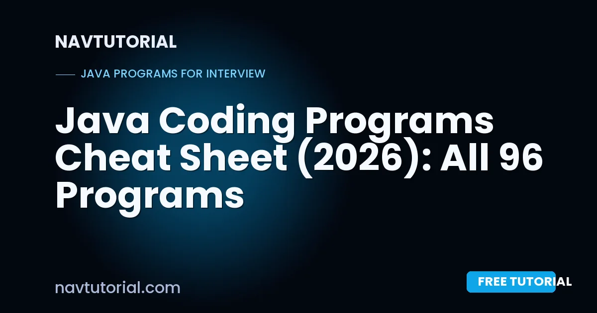 Java Coding Programs Cheat Sheet (2026): All 96 Programs